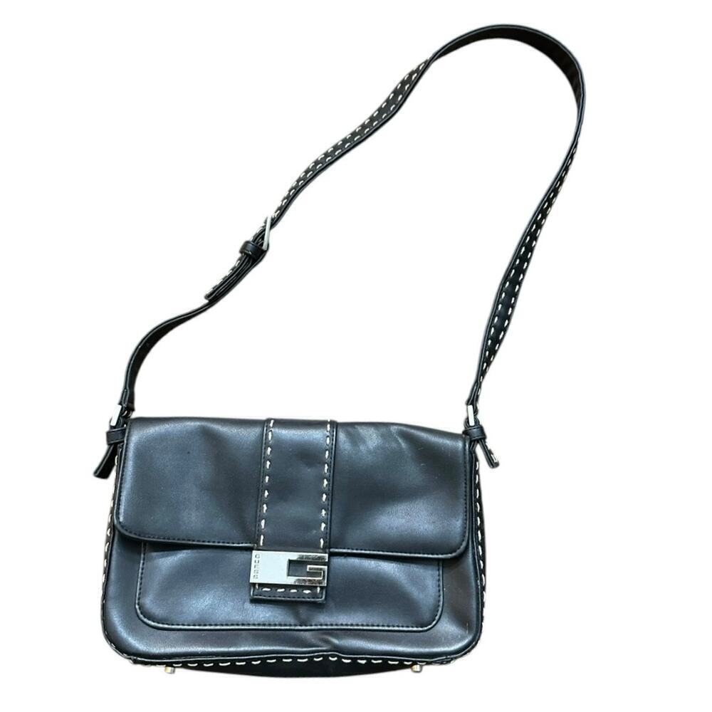 G by GUESS Women's Black Leather Shoulder Straps Hand Bag Y2K 90s 2000s